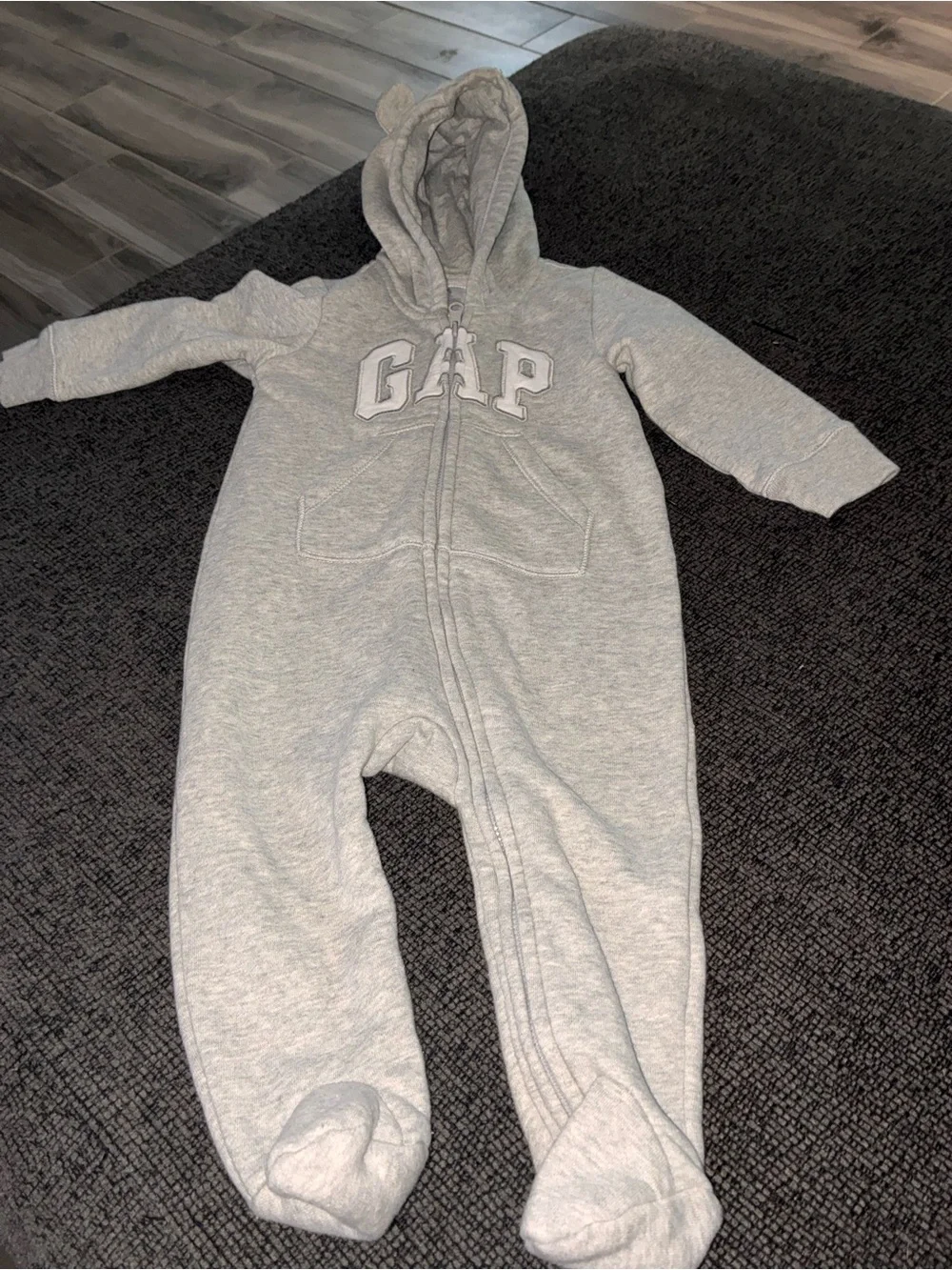 GAP Light Gray Hooded Baby One-Piece Footie